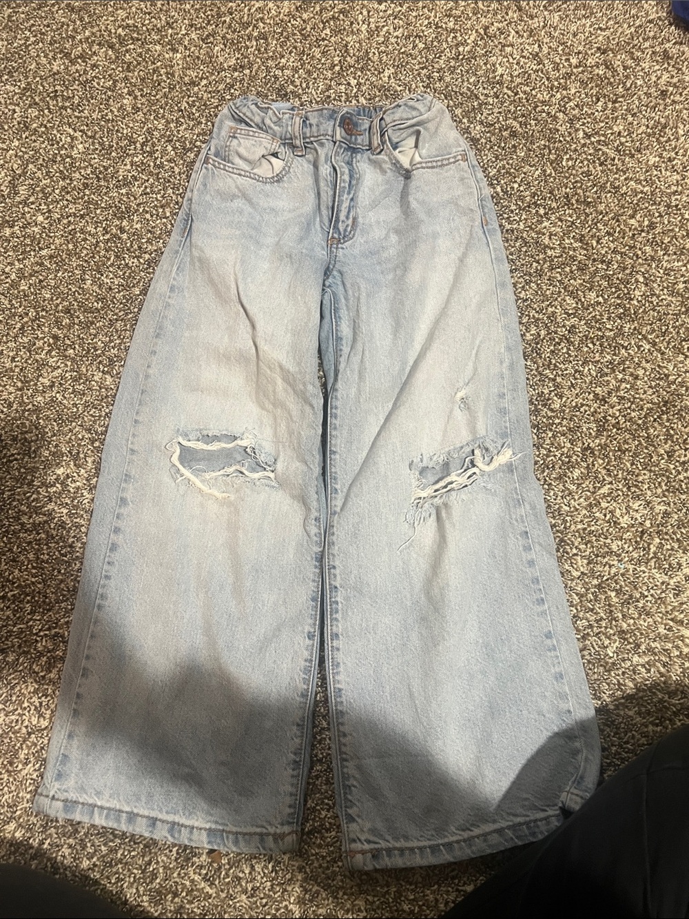 art class light blue distressed wide-leg kids jeans